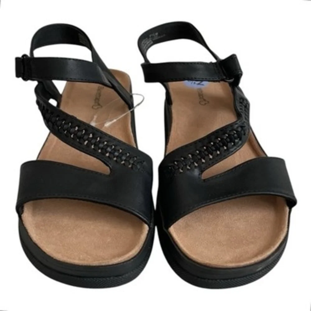 Baretraps Frolick Black Braided Strappy Wedge Sandals Womens Sz 7.5 Comfort NWOB